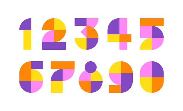 Set of colorful geometric numbers. Set of colorful geometric numbers, abstract font symbols on white background. one two three four five six seven eight and nine stock illustrations