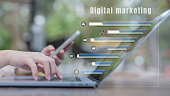 Digital marketing commerce online sale concept, Marketers are analyzing data, Business strategies, Online marketing processes, E-business, E-commerce, Business online.