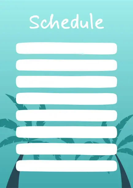 Vector illustration of Vector blue schedule template with palm trees