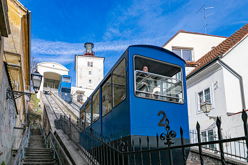 February 3rd, 2024. Zagreb. One of the shortest funicular tracks in the world acending towards the upper town.