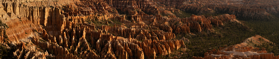 Wide Panorama Of The Bryce Canyon Amphitheater after dawn