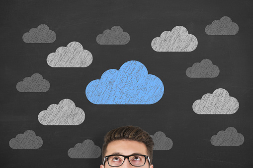 Cloud Computing Concepts on Chalkboard Background