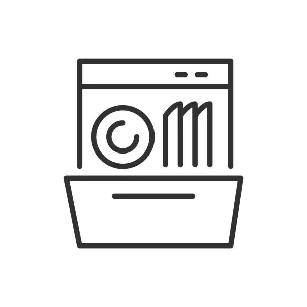 Vector illustration of Dishwasher, linear icon. Line with editable stroke
