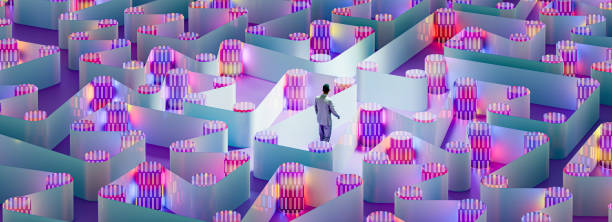 istock Businessman walking in abstract maze 2128411840