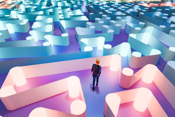 istock Woman walking in abstract maze 2128413380