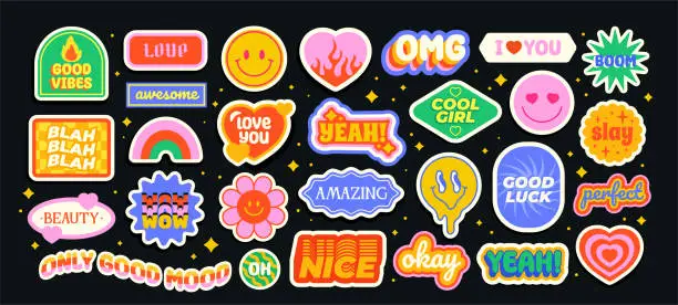 Vector illustration of Vector Set of vintage pop art stickers