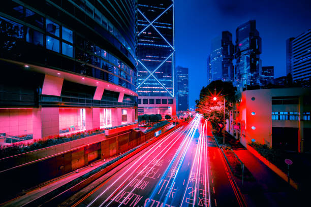 istock Modern city traffic at night 2128486932