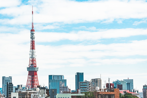 Tokyo, Japan. January 9, 2024. Panoramic view of the Tokyo Tower in the city center