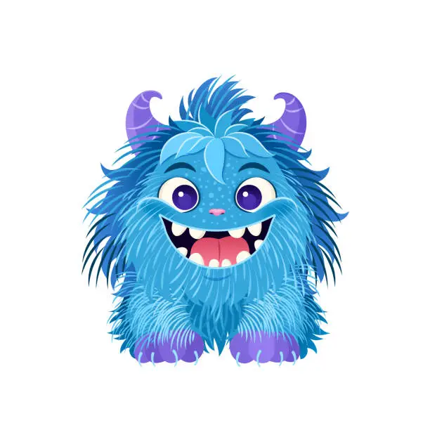 Vector illustration of Cute cartoon fluffy monster. Vector clip art.