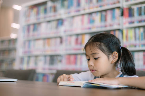 istock A young girl is reading a book in a library 2128519719