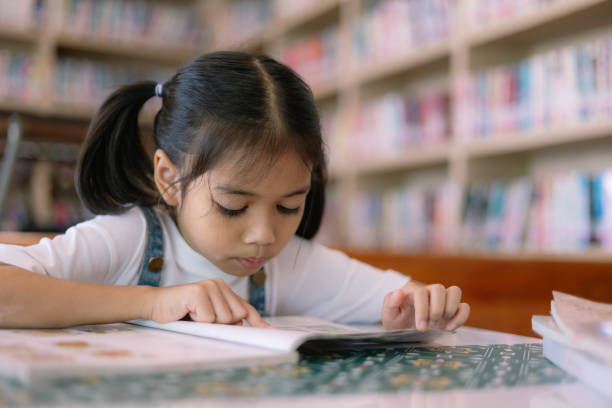 istock A young girl is reading a book in a library 2128519723