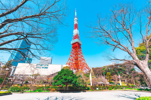 istock Tokyo tower with blue sky 2128527418