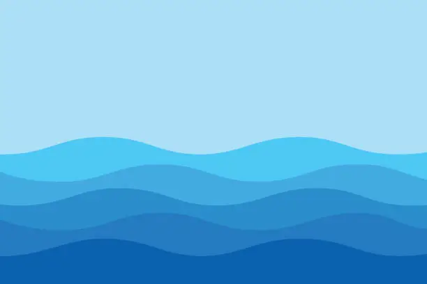 Vector illustration of Blue curves and the waves of the sea range from soft to dark vector background flat design style.