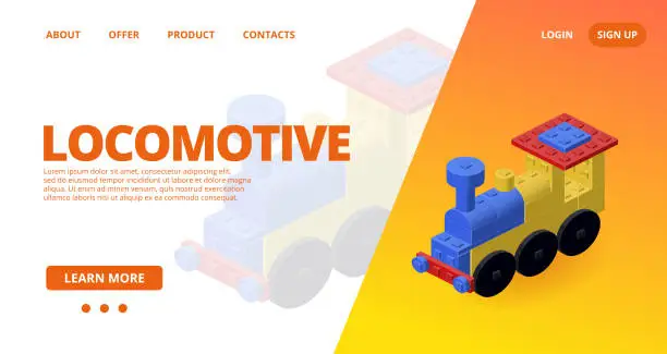 Vector illustration of Web template with a locomotive. Vector