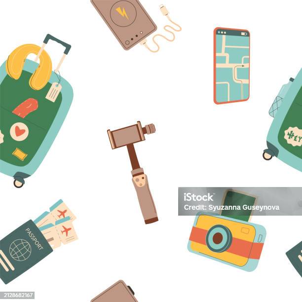 Travel Repeat Pattern Travel Seamless Pattern Tourism Accessories Endless Background Trip ...