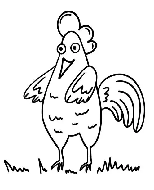 Vector illustration of Coloring book page for kids with rooster