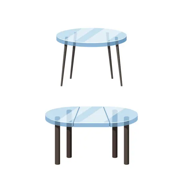 Vector illustration of Round Glass Table Transformer Is A Versatile Furniture Piece That Converts Between A Dining Table, Coffee Table