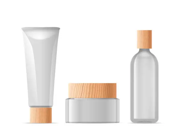 Vector illustration of Cosmetics Bottle, Transparent Container For Liquids Like Serums Or Toners. Cream Tube, Ecological, Convenient Packaging