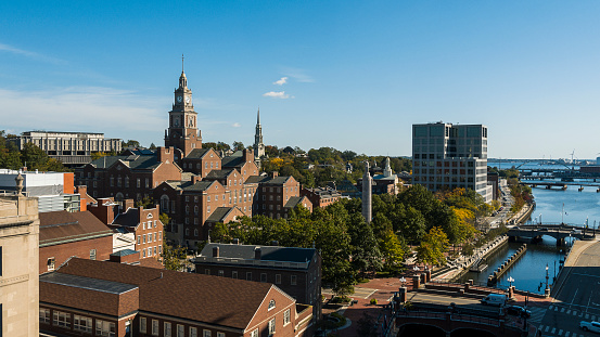 College Hill neighborhood with Providence County Courthouse and other famous landmarks of the city.