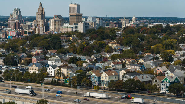 istock Providence Downtown distant view with highway 195 / i-195 with traffic on it. 2128702470