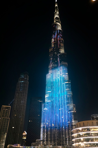 Dubai, UAE, United Arab Emirates. November 27th, 2022: Burj khalifa galaxy in night. Burj Khalifa Skyscraper in Dubai. Burj Khalifa is the tallest man made structure in the world.