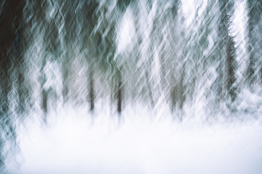 Wavy camera movement during exposure creates a abstract of coniferous trees in a snowy landscape... perfect for unique Christmas or Winter greetings!