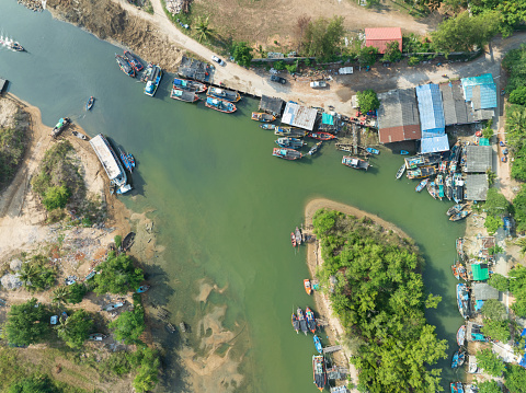 Aerial landscape of Ban Krut Fisherman's Wharf Bang Saphan District Prachuap Khiri Khan Province, Thailand