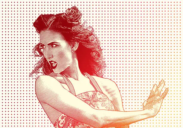 Vector illustration of Retro style illustration of frustrated woman