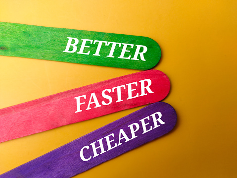 Colored ice cream stick with the word BETTER FASTER CHEAPER on yellow background