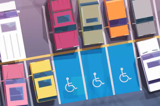 Vector illustration of parking area with lots for disabled persons