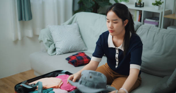 istock The young woman was checking her baggage again. 2128929622