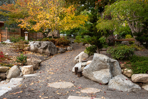 Fall colors at Japanese Garden, Lithia Park, Ashland, Oregon, in 2023