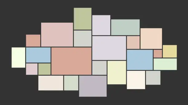 Vector illustration of Vector 25 Pastel Colors Template Collage Rectangle Frames For Photo Flat Design on black Background