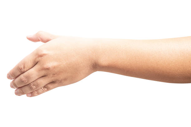 istock Male hand reach and ready to help or receive. Gesture isolated on white background. 2129018307