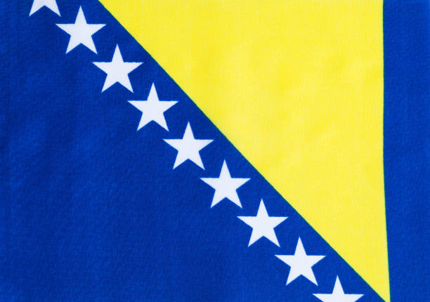 Flat Bosnia and Herzegovina Fabric Flag Background Close Up.