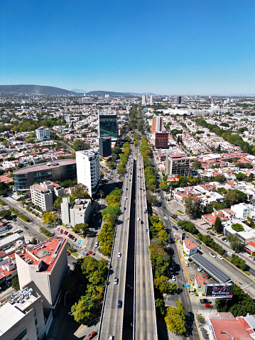 Lazaro Cardenas, Guadalajara's pulsing thoroughfare, from a drone's eye view, Mexico