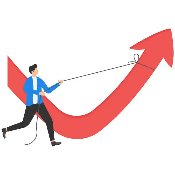 Vector illustration of business rebuilding, a businessman drew a falling red arrow, the Hard Work Ahead to Restore the Global Economy after the coronavirus pandemic. new economic.