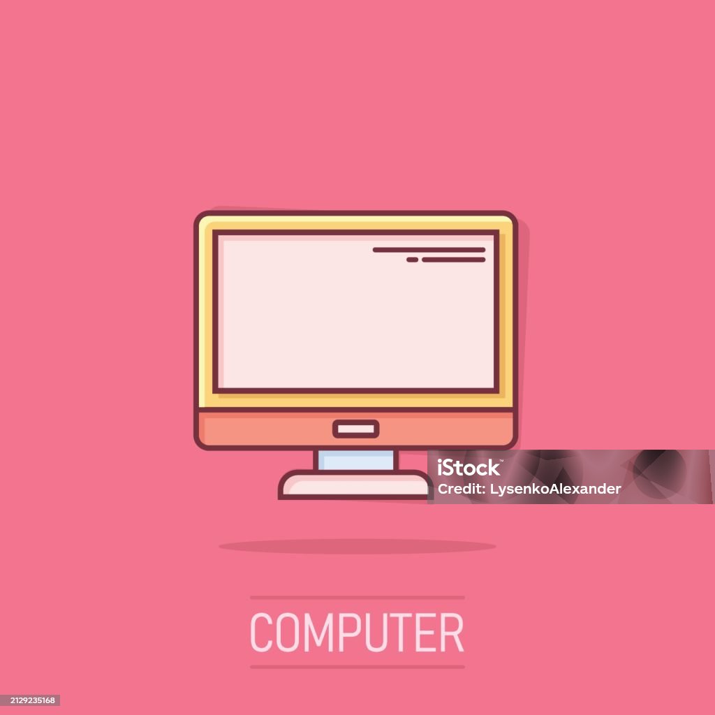 Personal Computer In Comic Style Desktop Pc Cartoon Vector Illustration ...