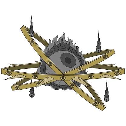 Vector design of Angel throne type with burning eye, angelic throne with the eyes of god