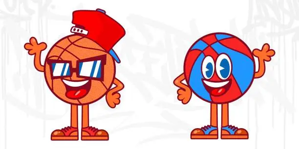 Vector illustration of Hip Hop Urban Street Art Graffiti Style Basketball Cartoon Mascot Characters Vector Illustration