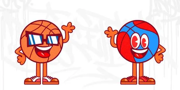 Vector illustration of Trendy Urban Street Art Graffiti Style Basketball Cartoon Mascot Characters Vector Illustration