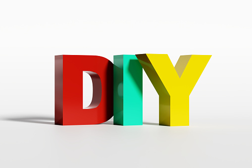 DIY do it yourself concept. Colorful DIY letters on white background. 3D render.
