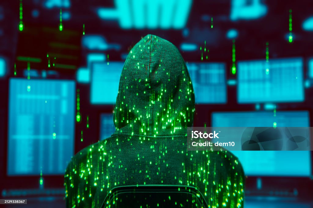 Hacker One Computer Screen Computer Hacker On The Device Screen Stock Photo - Download Image Now ...