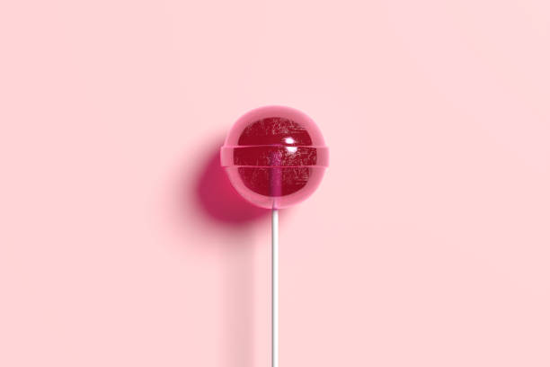 Lollipop or lollypop candy on pink background. Top view. 3D render.