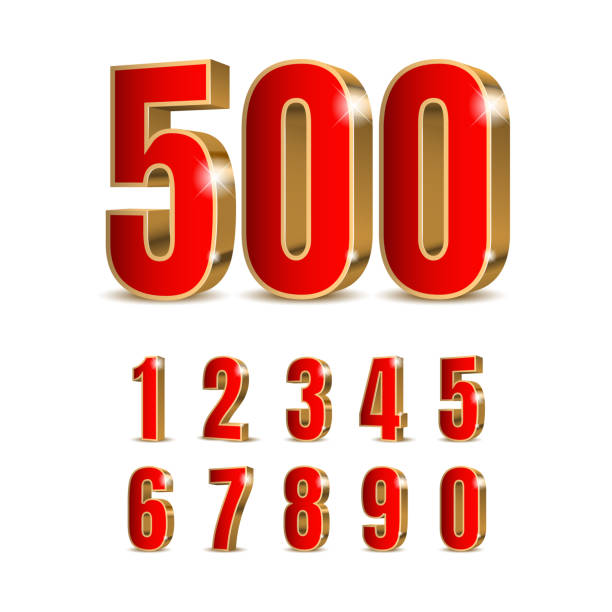 3d red numbers with golden outline - number 4 gold number three dimensional shape stock illustrations