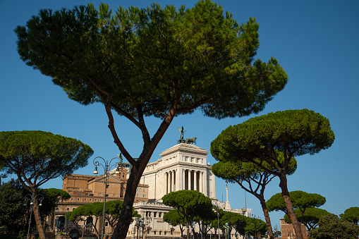 A suggestive view of the Campidoglio in the heart of Rome seen from an alley of the ancient Rione Monti, Rome, Italy