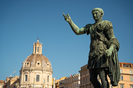 Gaius Julius Caesar bronze statue along the way of the imperial forums