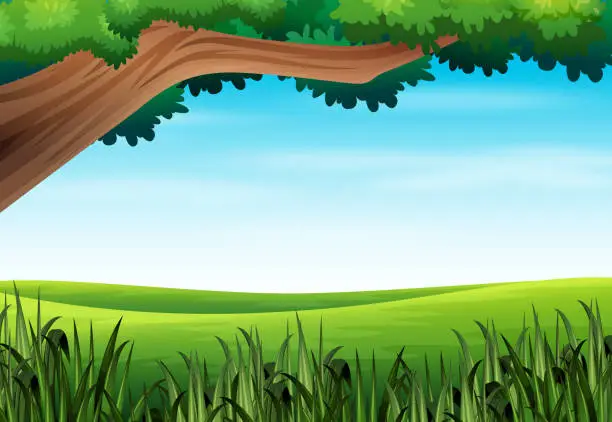 Vector illustration of Nature landscape background with tree and meadow