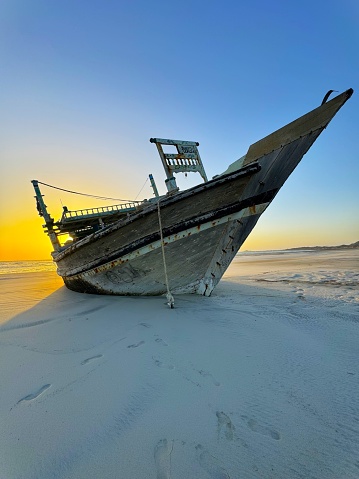 Old boats abandoned in Masirah island in Sultanate of Oman