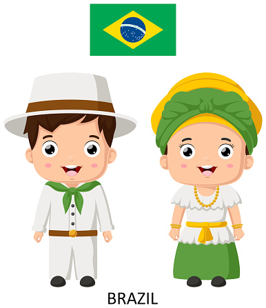 Vector illustration of Cartoon Brazilian couple wearing traditional costumes
